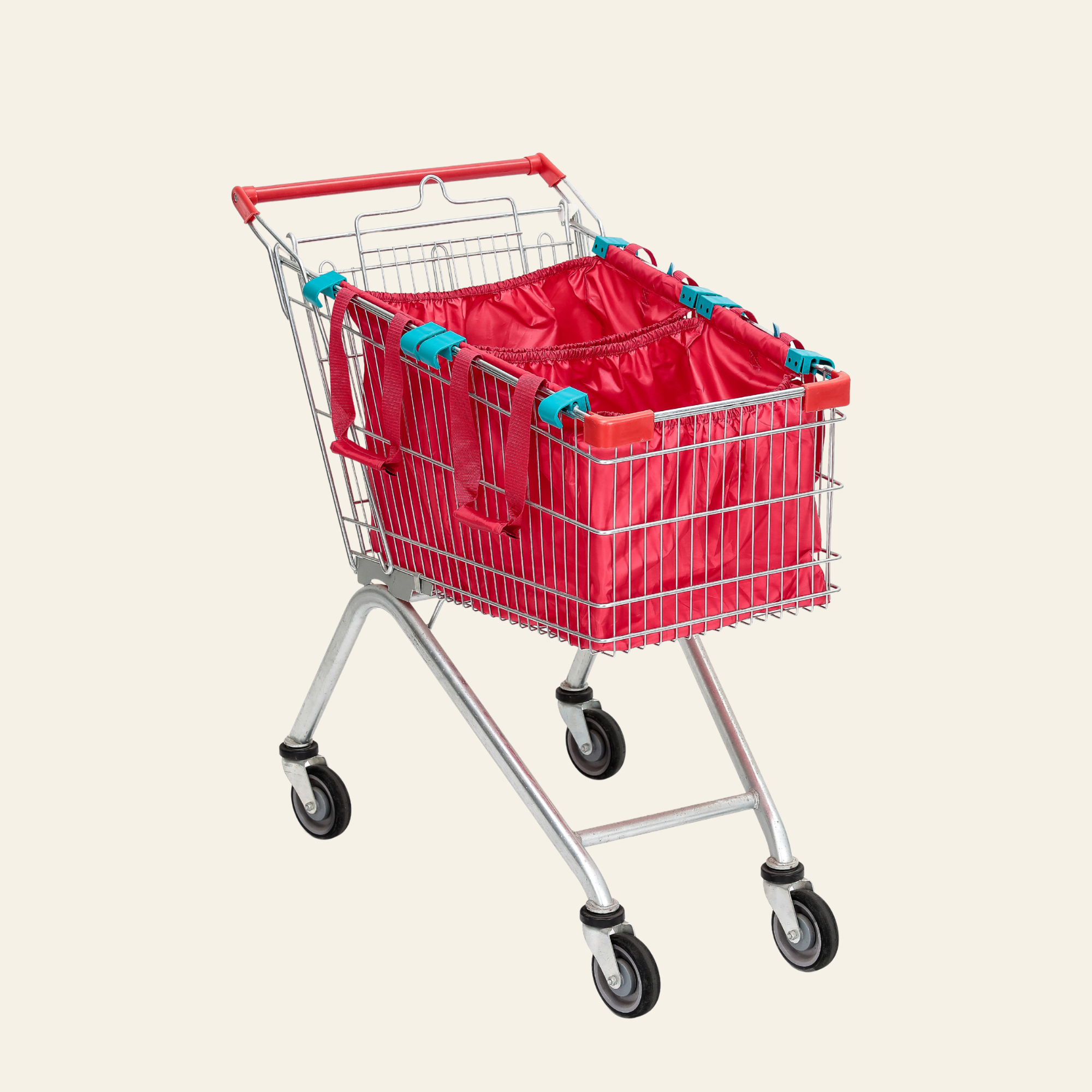 Grab & Go Cart Caddy - Reusable Repeat Shopping Universal Cart Bags & Grocery Organizer (Red)