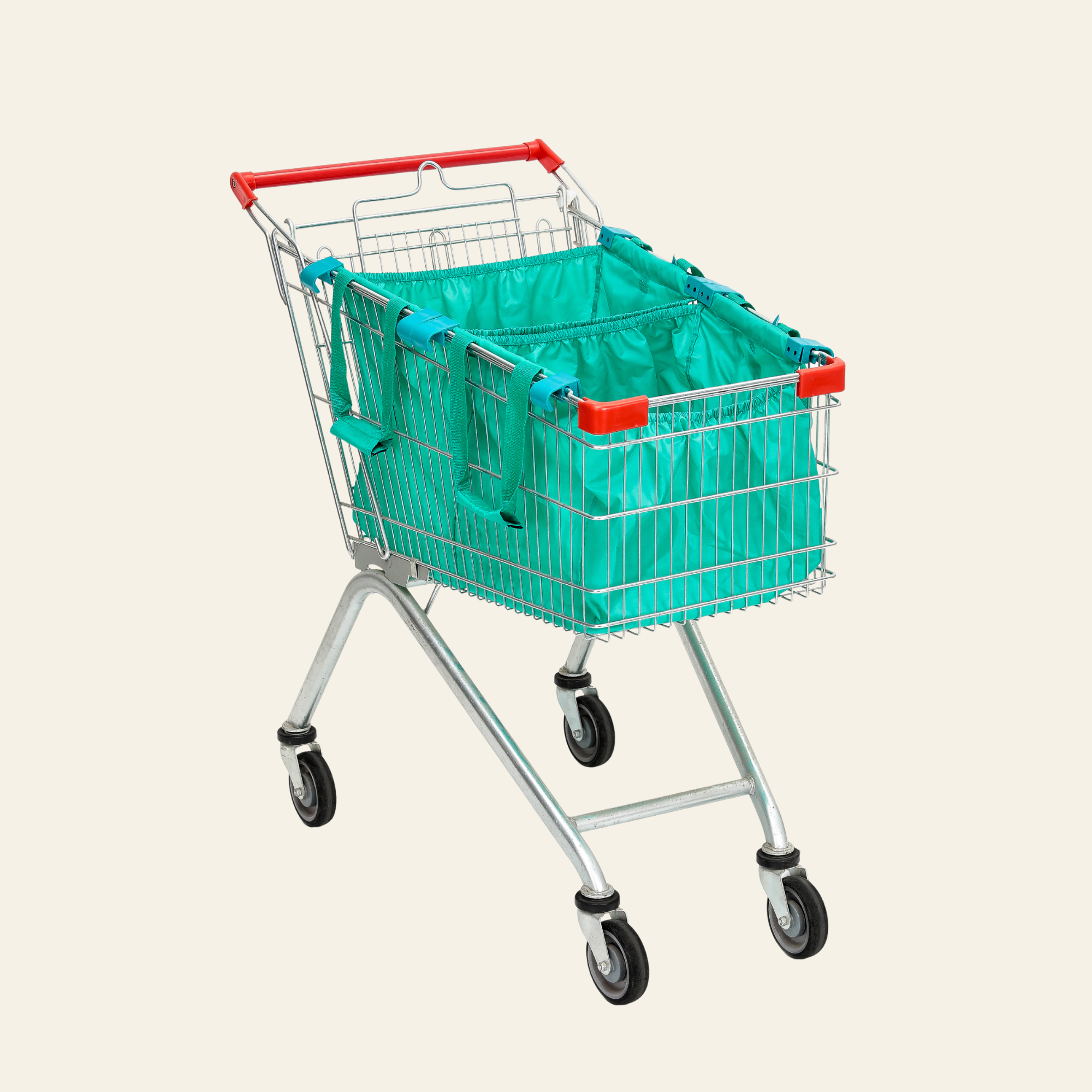 Grab & Go Cart Caddy - Reusable Shopping Cart Bags & Grocery Organizer (Green)