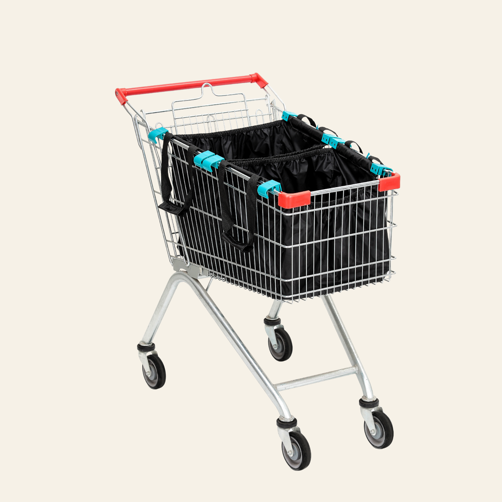 Grab & Go Cart Caddy - Reusable Shopping Cart Bags & Grocery Organizer (BLK)) - Handy Sandy
