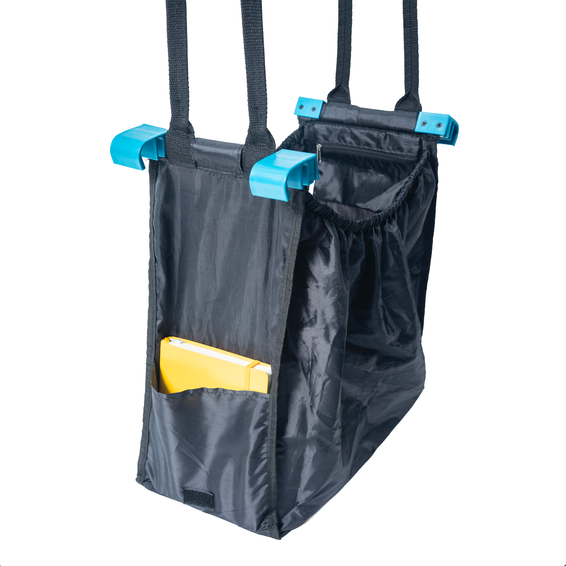 Grab & Go Cart Caddy- Reusable Shopping Cart Bags & Grocery Organizer With Base- Black