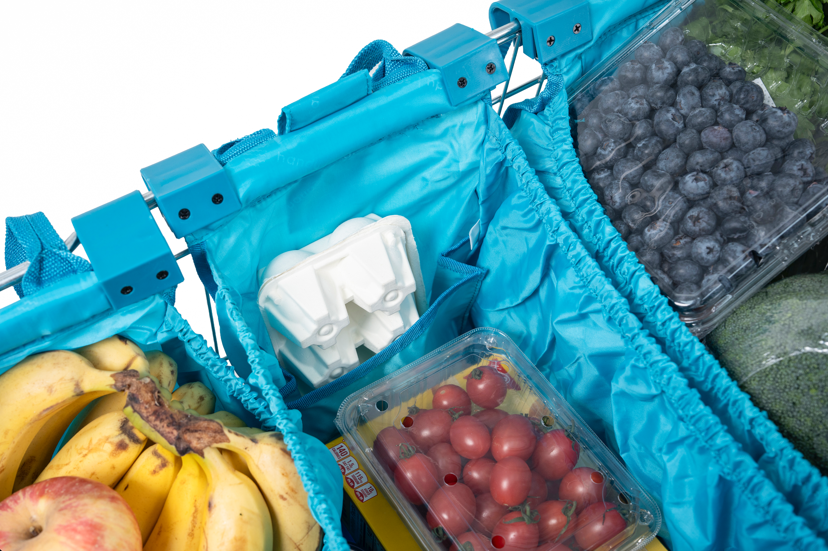 Grab & Go Cart Caddy- Reusable Shopping Cart Bags & Grocery Organizer With Base