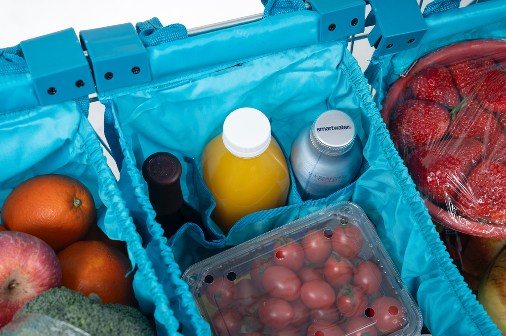 Grab & Go Cart Caddy- Reusable Shopping Cart Bags & Grocery Organizer With Base