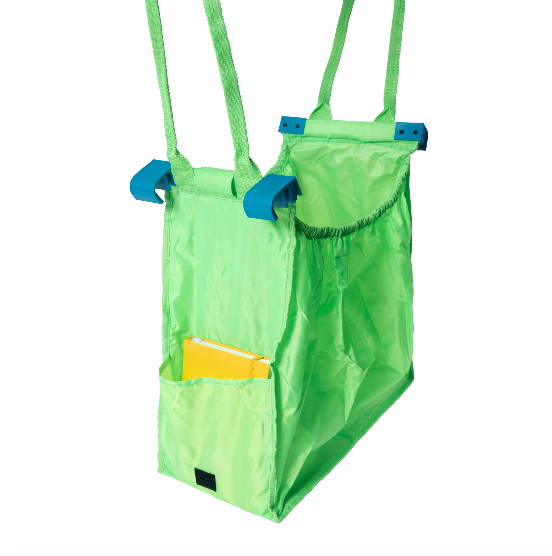Grab & Go Cart Caddy- Reusable Shopping Cart Bags & Grocery Organizer With Base- Green
