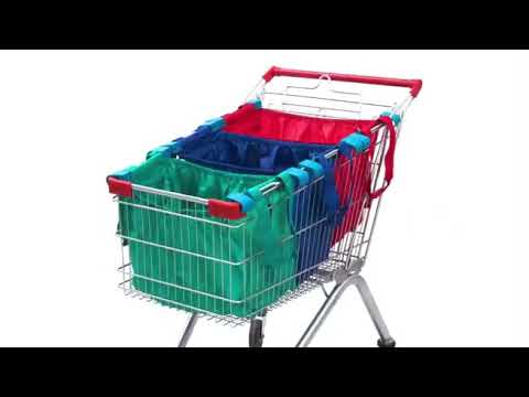Grab & Go Cart Caddy- Reusable Shopping Cart Bags & Grocery Organizer With Base